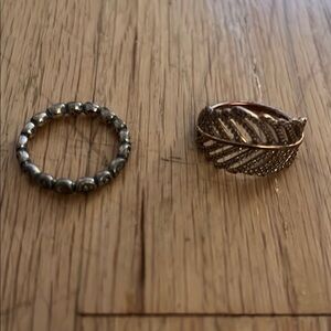 Pandora Silver and Gold Leaf Ring Set